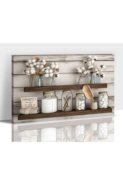 ALAYRA International ALAYRA Flower Bathroom Wall Art, Rustic Mason Jar & Flor...