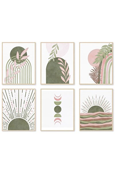 ALAYRA International ALAYRA Sage Green Boho Wall Art Prints, Abstract Geometr...