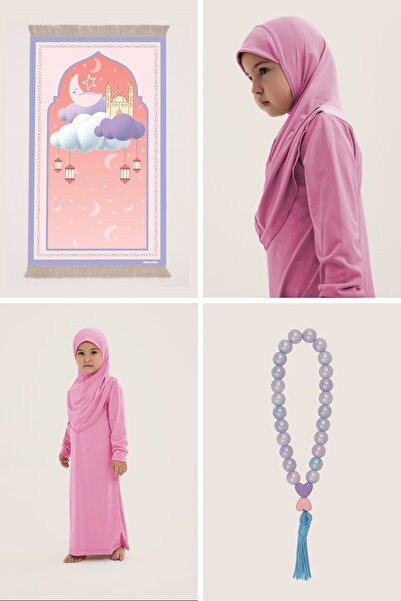 ALLNOORKİDS Namaz Set / Worship Set - Girl's Prayer Dress, Mosque Patterned S...