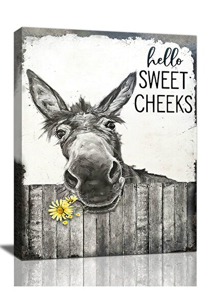 ALAYRA International لوحة جدارية لحمام منزل ريفي من ALAYRA، ملصق حمار "مرحباً...