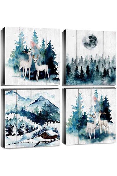 ALAYRA International ALAYRA Teal Wall Decor Foggy Forest Wall Art Mountain Pi...