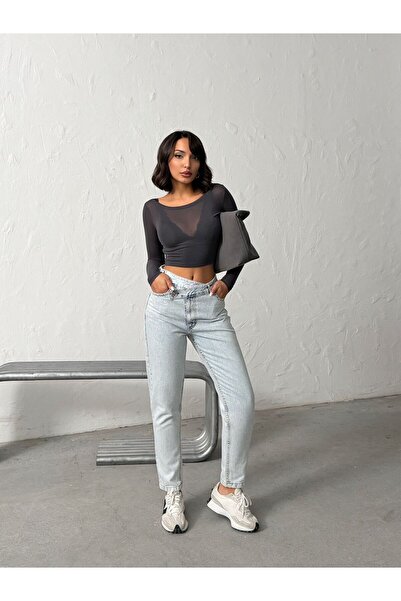 Blue Wings جينز موم بتفاصيل حزام غير متماثل في الأمام