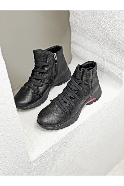 Mammamia 25KB-4465 ÖNÜ LASTİK DETAYLI HAKİKİ DERİ BOT KADIN