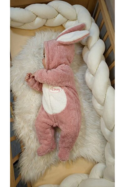 bebek_iklimi İsimli Peluş Kız Bebek Tulumu 0-12 Ay – Kapüşonlu Tavşan Kulaklı...