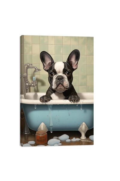 ALAYRA International ALAYRA Funny Bulldog Bathroom Canvas Wall Art, Bulldog i...
