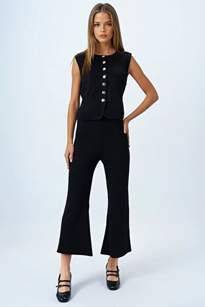 Trend Alaçatı Stili Woman's black gold button detailed blouse and elastic wai...