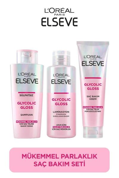 ELSEVE Glycolic Gloss Mükemmel Parlaklık 3'lü Saç Bakım Seti: Şampuan , Saç K...