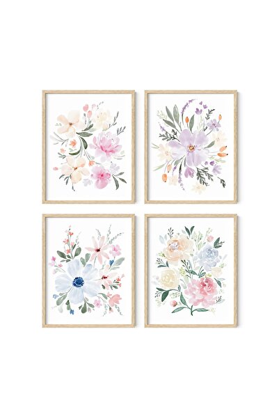 ALAYRA International ألايرا - مجموعة من 4 ملصقات زهور، ديكور حائط، مطبوعات زه...