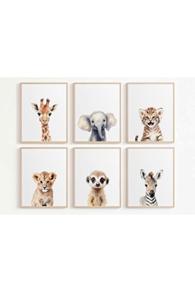 ALAYRA International ALAYRA 6Pcs Safari Animal Nursery Canvas Wall art Cute E...
