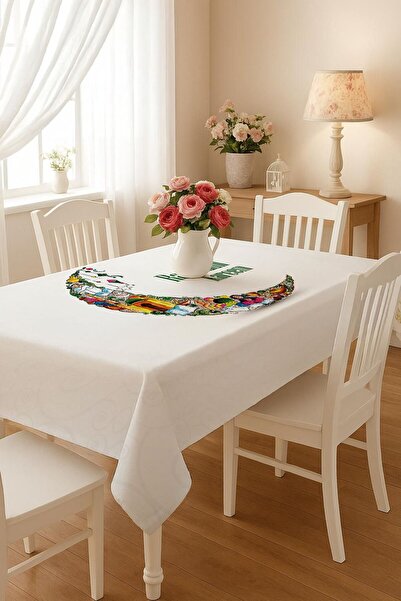 Cardea Home Collection مفرش طاولة رمضان مطبوع ملون، مقاوم للبقع، خالٍ من المتاعب