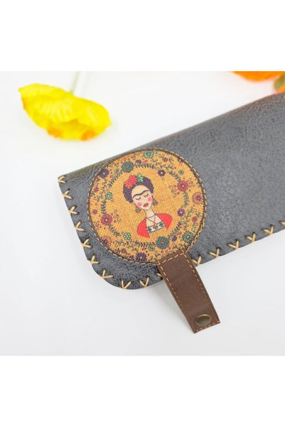 HOODİEMOUSE Frida Figured Large Wallet Ethnic Bohemian Retro Vintage Style - Anthracite