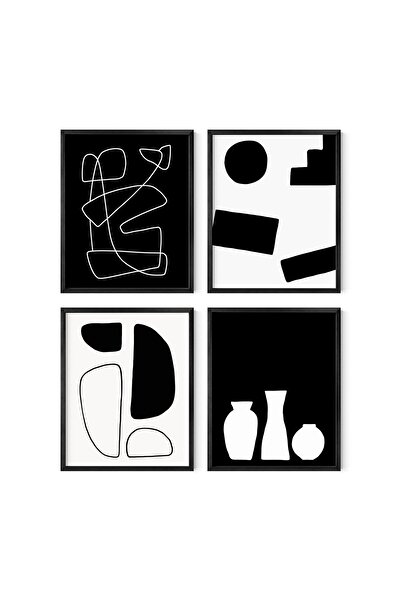 ALAYRA International لوحات جدارية من ALAYRA - مجموعة من 4 ملصقات هندسية مؤطرة...