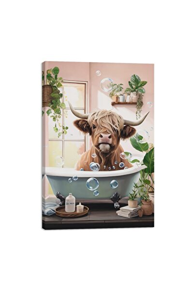 ALAYRA International ALAYRA Funny Highland Cow Bathroom Canvas Wall Art, High...