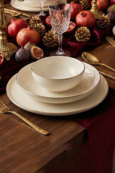 Tulü Porselen Elif Serisi 6 Kişilik 24 Parça Gold File Detaylı Yemek Takımı