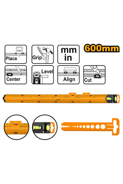 Ingco HSR36003 60cm Endüstriyel Alüminyum Su Terazili Cetvel