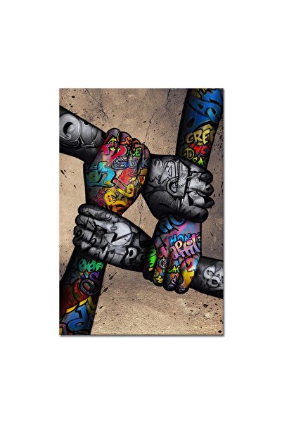 ALAYRA International لوحة جدارية من قماش الجرافيتي من ALAYRA، تصور فريق عمل مكتبي يمسك بأيدي بعضهم البعض، لوحة ملهمة للنجاح والعمل الجماعي