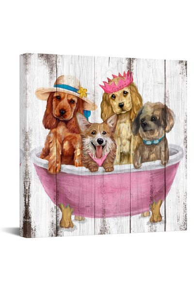 ALAYRA International لوحة جدارية فنية مرحة للحيوانات من ALAYRA، تصور جراءً أن...