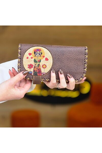 HOODİEMOUSE Mexican Frida Figured Large Wallet Ethnic Bohemian Retro Vintage ...