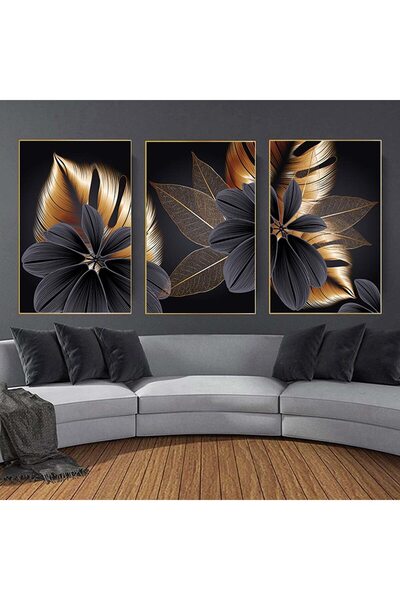 ALAYRA International ALAYRA Modern Canvas Wall Art Decor Black Gold Plant Lea...