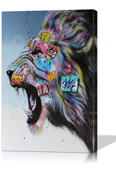 ALAYRA International لوحة جدارية من قماش الجرافيتي من ALAYRA، حيوانات ملونة، ...