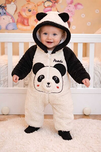 BY TUNA DESİGN Kışlık Panda Temalı Kapüşonlu Bebek Tulum – Peluş Welsoft, Fer...