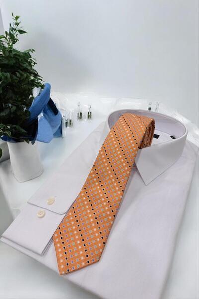 Sarar Microfibre 7 cm Small Plaid Pattern Orange-Multicolour Tie Kr-42