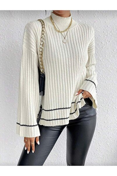 NEWCO Women's Contrast Color Block Turtleneck Casual Sweater. With Side Panel...