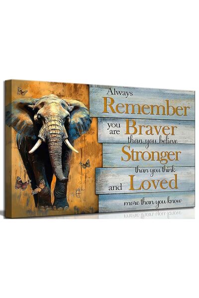 ALAYRA International لوحة جدارية قماشية مؤطرة من ALAYRA، بتصميم ملهم للفراشات والفيلة، لتزيين جدران المكتب أو المكتب.