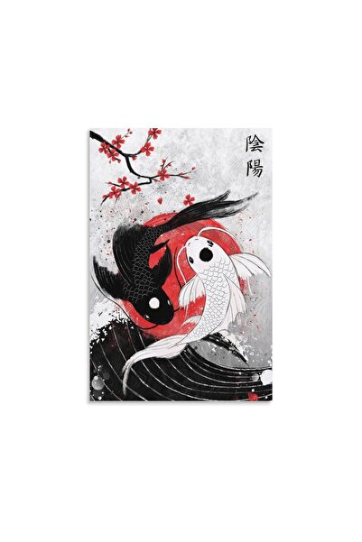 ALAYRA International ملصق سمكة كوي يين يانغ من ألايرا، لوحة جدارية قماشية، مل...