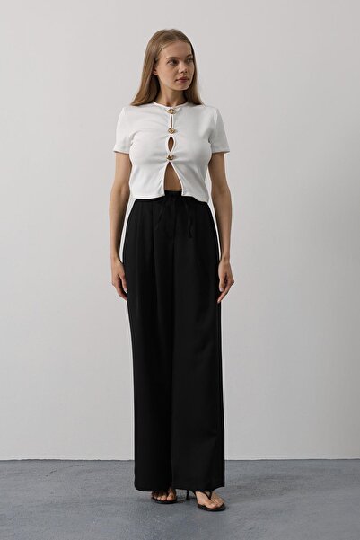 Trend Alaçatı Stili Women's Black Double Pocket Pleated Lace up Oversize Trou...