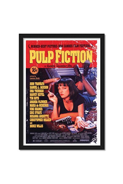 ALAYRA International ملصق فيلم "بالب فيكشن" من ألايرا - تصميم فني بسيط مؤطر مع لوح أكريليك غير قابل للكسر (10 × 13 بوصة)