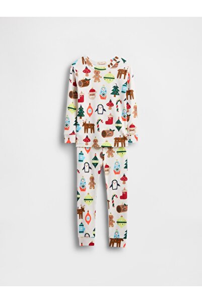 GAP Bebek Beyaz Organik Brushed Pamuk Holiday Pijama Takımı