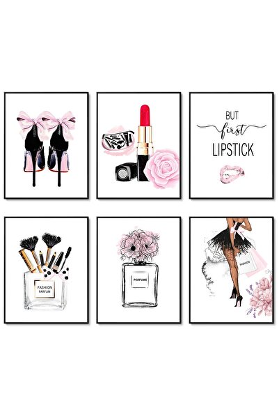 ALAYRA International ALAYRA Pink Room Decor Fashion Wall Art Prints Set of 6 ...