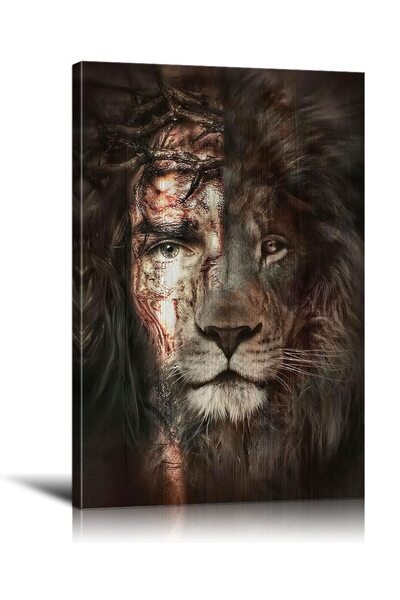 ALAYRA International ألايرا، لوحة جدارية حديثة ليسوع على قماش، ديكور جداري لوجه أسد يسوع، ملصق جداري مسيحي.