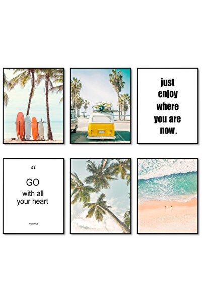 ALAYRA International مجموعة لوحات جدارية شاطئية من ALAYRA، 6 قطع، ملصقات مناظ...