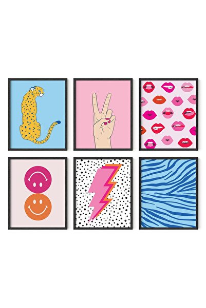 ALAYRA International مجموعة صور ALAYRA Preppy للجدران - 6 ملصقات جمالية باللون الوردي، ديكور غرفة النوم الجامعية