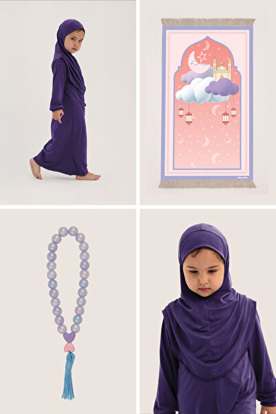 ALLNOORKİDS Prayer Set / Worship Set - Prayer Robe, Moon Star Mosque Patterne...