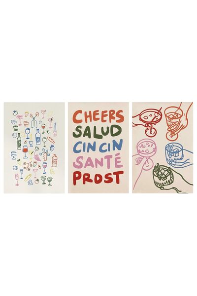 ALAYRA International ALAYRA Dopamine Wall Art Set of 3 Funky Wine Poster Colo...