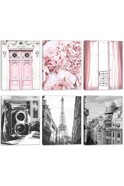 ALAYRA International مجموعة من 6 لوحات جدارية مطبوعة على قماش أبيض وأسود من A...