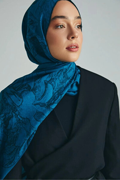 Maisa Amber Cotton Silk Shawl 70*190 cm - Petrole Blue