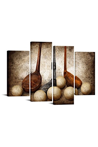 ALAYRA International مجموعة ألايرا الفنية الجدارية الرياضية المكونة من 4 قطع، تتضمن صوراً لكرات غولف عتيقة، ولوحات فنية مطبوعة، ورسومات طبيعية صامتة رياضية.