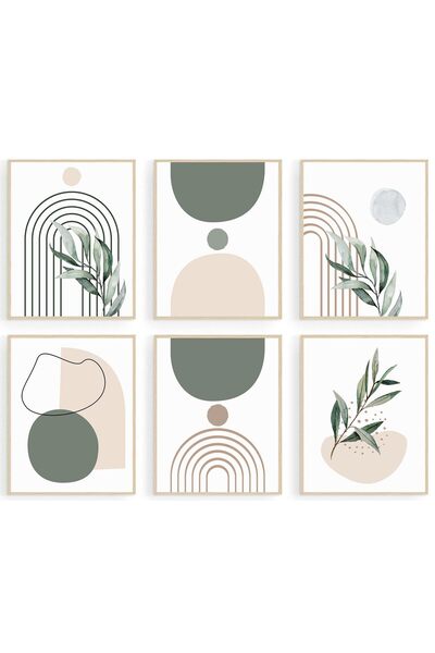 ALAYRA International ALAYRA Sage Green Boho Wall Art Prints, Abstract Geometr...