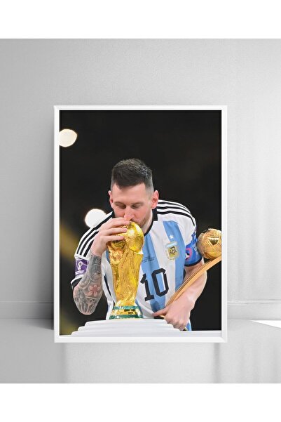 ALAYRA International ملصق مؤطر (8×12 بوصة) للفائز بكأس العالم 2022 من ألايرا، ليونيل ميسي، هدية/زينة للغرفة