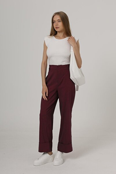 Trend Alaçatı Stili Pantaloni de damă bordeaux cu buzunar dublu și picior dublu VS00587