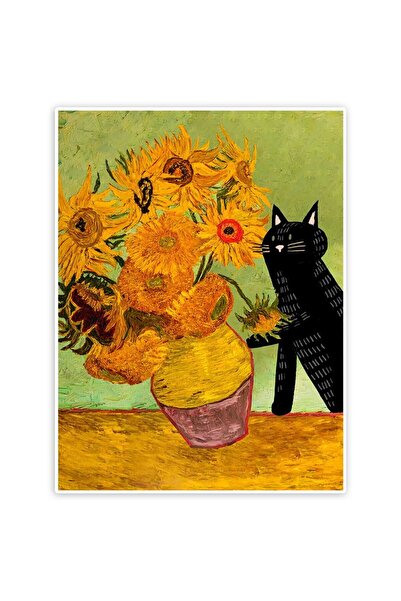 ALAYRA International لوحة جدارية قماشية مطبوعة عليها صورة قطة وعباد الشمس من ...