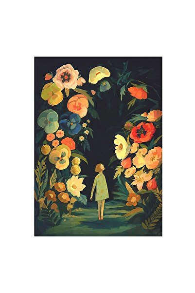 ALAYRA International لوحة فنية جدارية من قماش عالي الدقة من ALAYRA، ملصق فني جداري بتصميم زهور وفتاة، ديكور منزلي معلق.