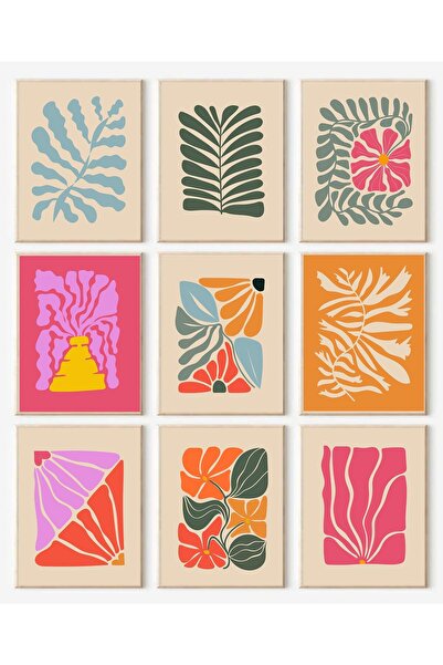 ALAYRA International مجموعة مطبوعات نباتية تجريدية من ALAYRA، 9 قطع، لوحات جد...