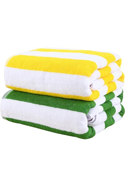 Home Dwell طقم مناشف مخططة مكون من قطعتين، أصفر وأخضر