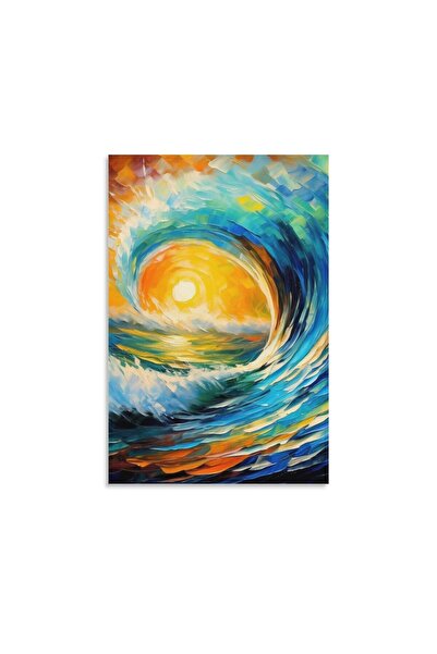 ALAYRA International لوحة جدارية قماشية من ALAYRA، موجة عظيمة، ملصق غروب الشم...