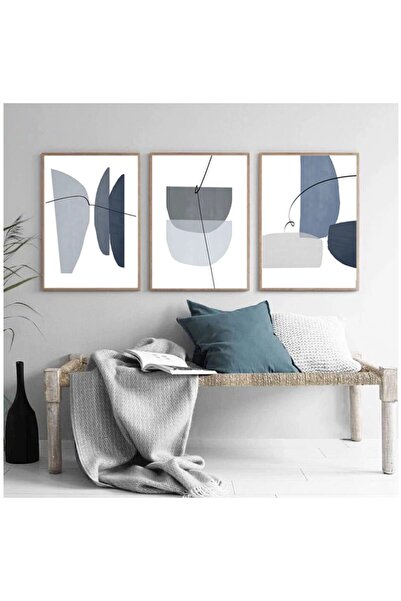 ALAYRA International ALAYRA Abstract Wall Art Modern Blue Gray Mid Century Ge...